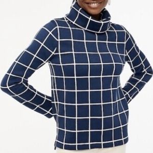 NWT J.Crew Factory funnel neck blue plaid sweater